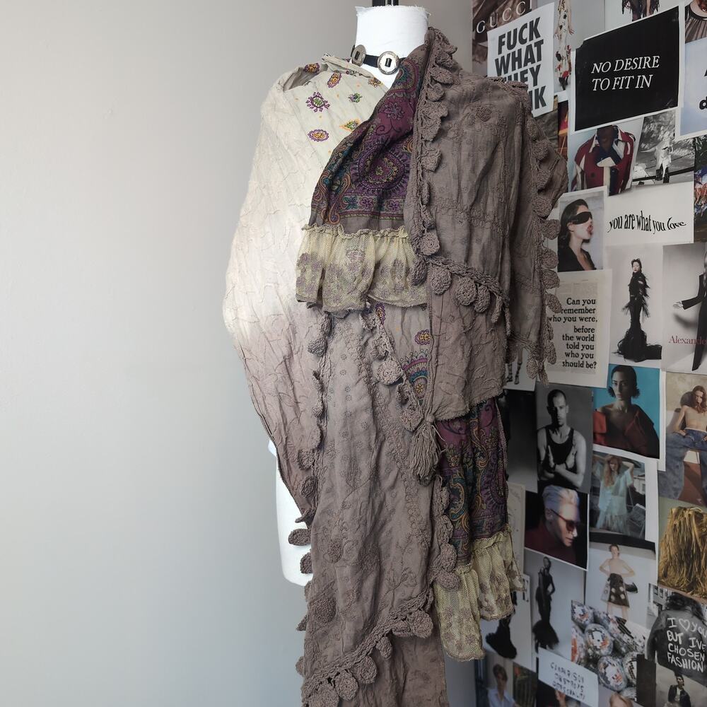 Boho Mixed Print Scarf With Crochet Trim